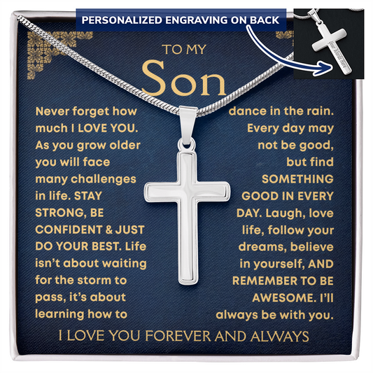 To My Son - Engrave Cross Necklace
